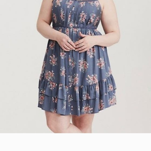 NWT Torrid Mini Blue Floral Ruffle Challis Tank Dress Plus Size: 1X (14/16) - Picture 3 of 3